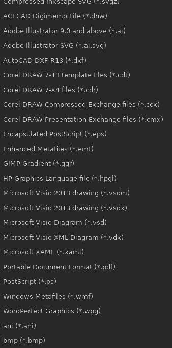 可用的 Inkscape 文件格式