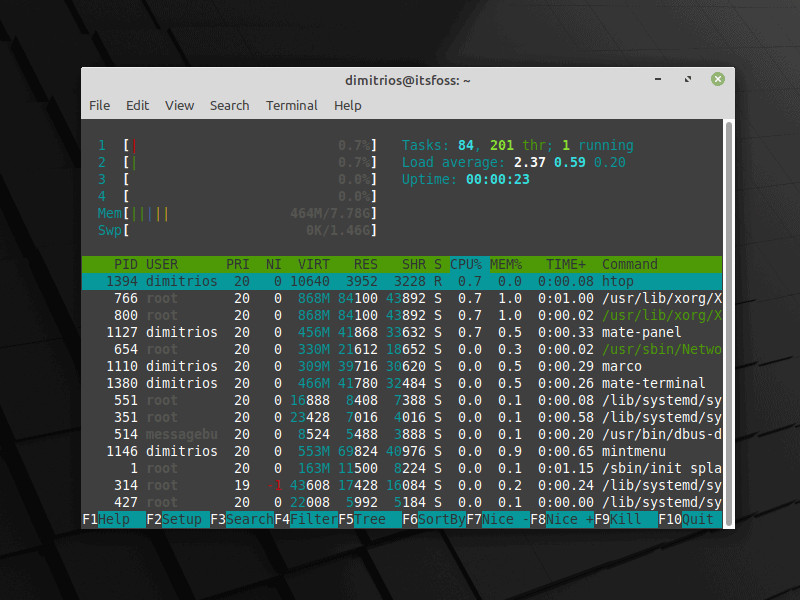 Linux Mint 20 MATE idle system stats