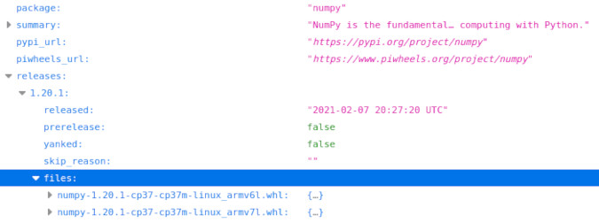 JSON files available in piwheels