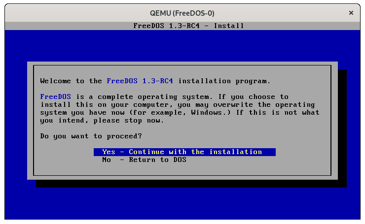 Installing FreeDOS 1.3 RC4