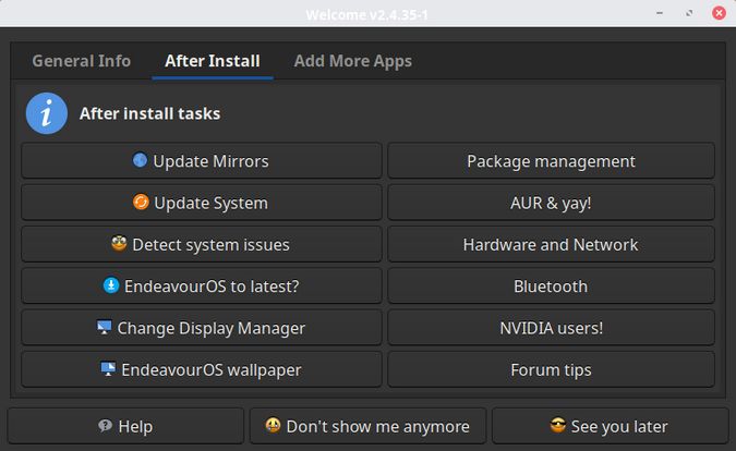 EndeavourOS after install