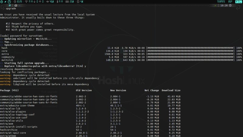 upgrading hash linux