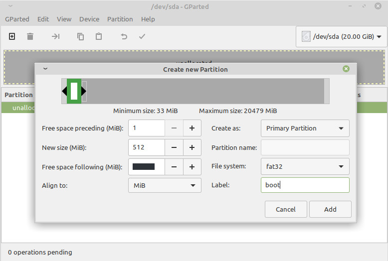 Creating a boot partition