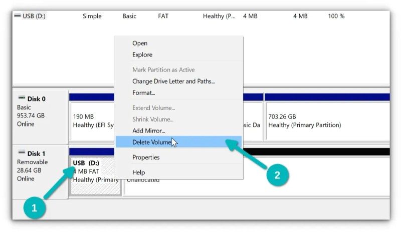 Delete partitions on the USB disk