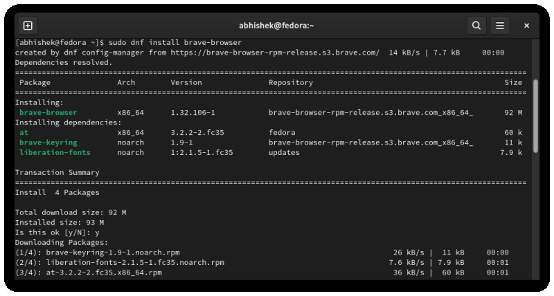 Installing Brave Browser in Fedora