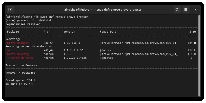 Removing Brave browser from Fedora Linux