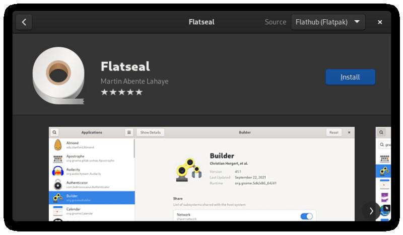 Installing Flatseal from the software center