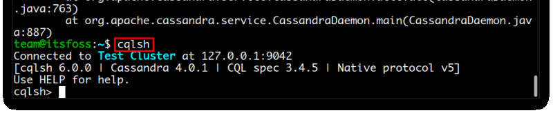 Entering cqlsh