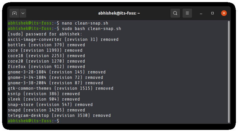 Removing old snap package versions