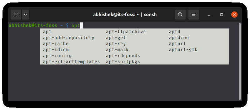 Tab completion in Xonsh shell