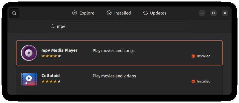 在 Ubuntu 软件中心 MPV 可用