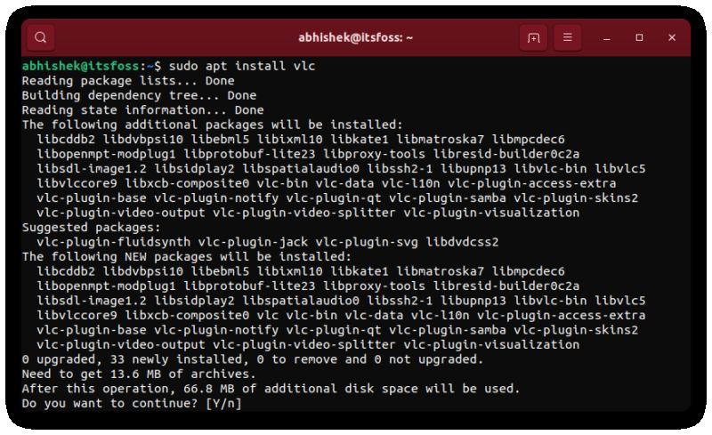 installing vlc with apt ubuntu