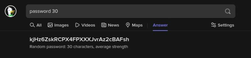 Generating password in DuckDuckGo