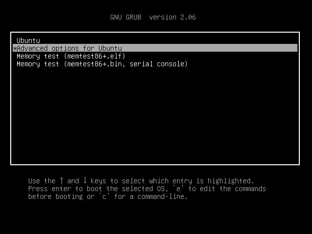 Choose Advanced Options For Ubuntu From Grub Boot Menu