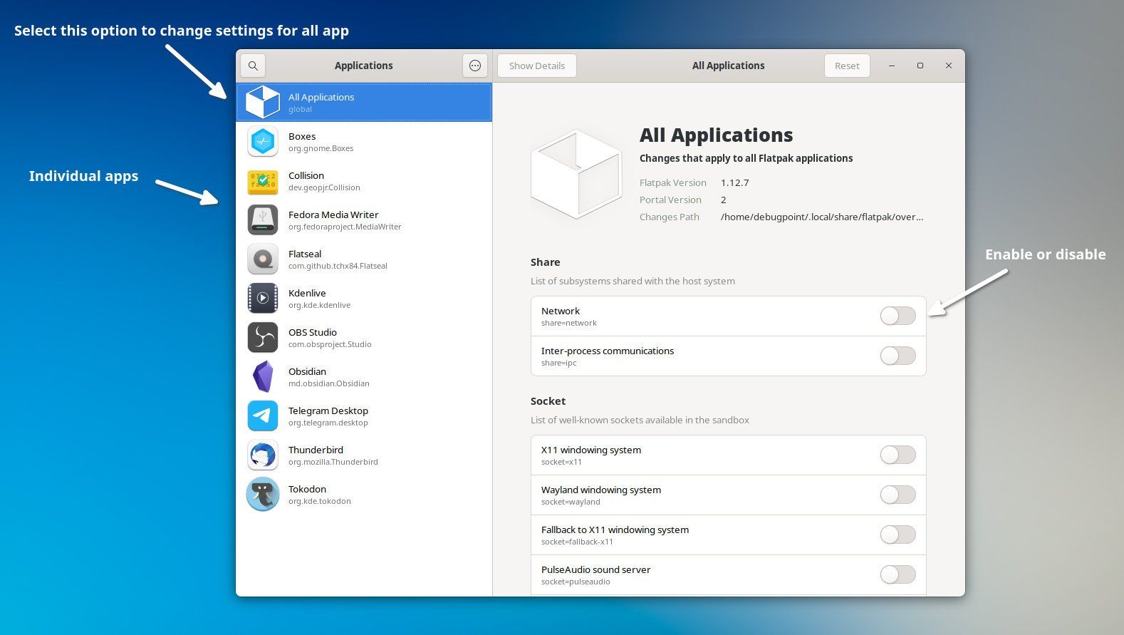 Figure 2: Manage Flatpak Permission using Flatseal