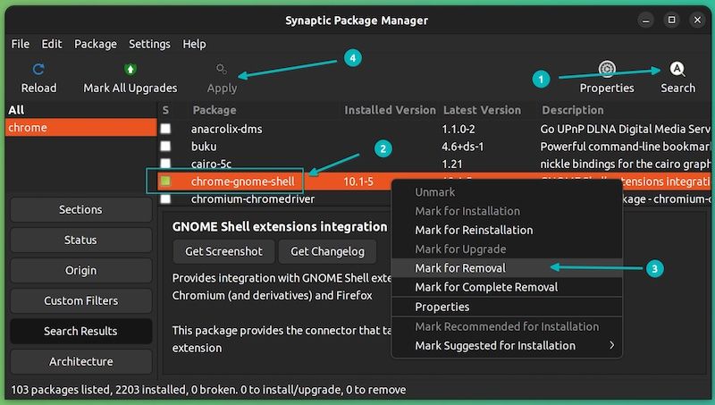 Removing Deb packages using Synaptic package manager