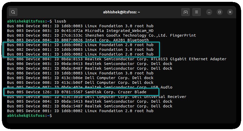 list usb with lsusb command linux