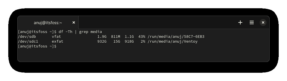 Use df command to list mounted USB drives