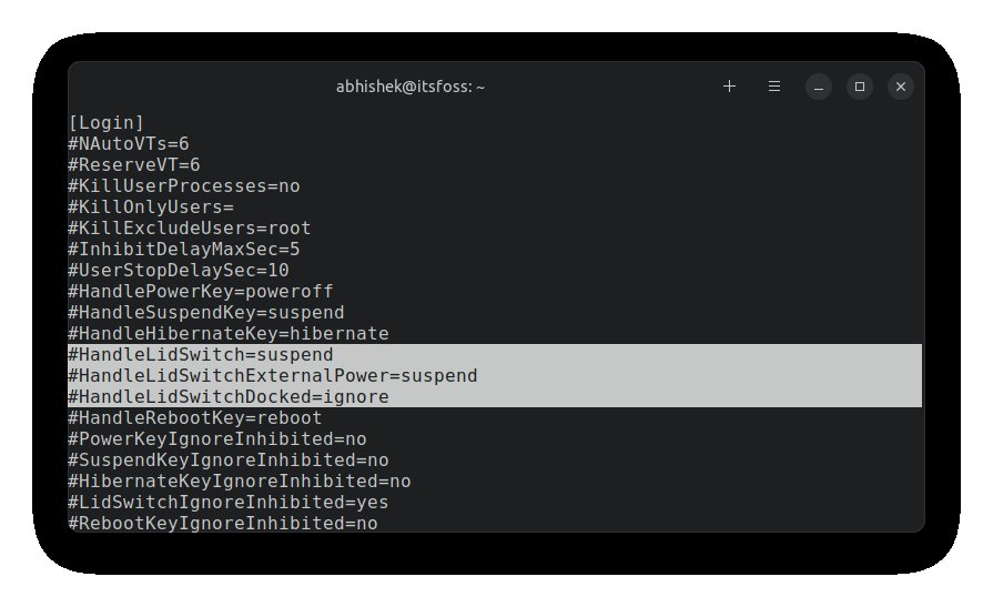 Default laptop lid closing settings