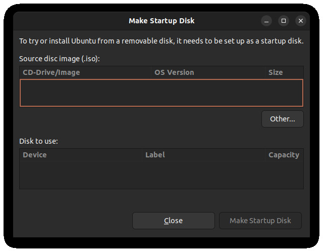 startup disk creator