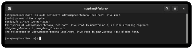 resize2fs command output