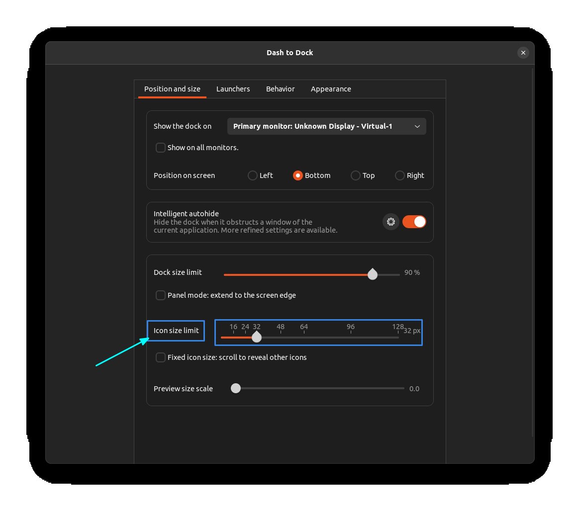 setting dash to dock icon size