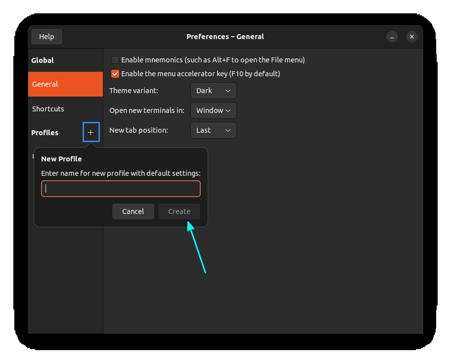 create new profile in gnome terminal
