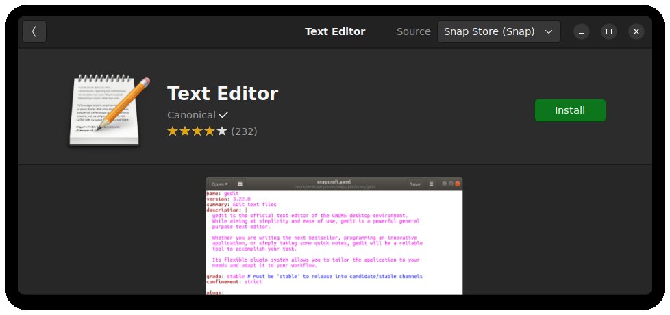 Gedit 也可以在 Ubuntu 的 Snap 商店中找到