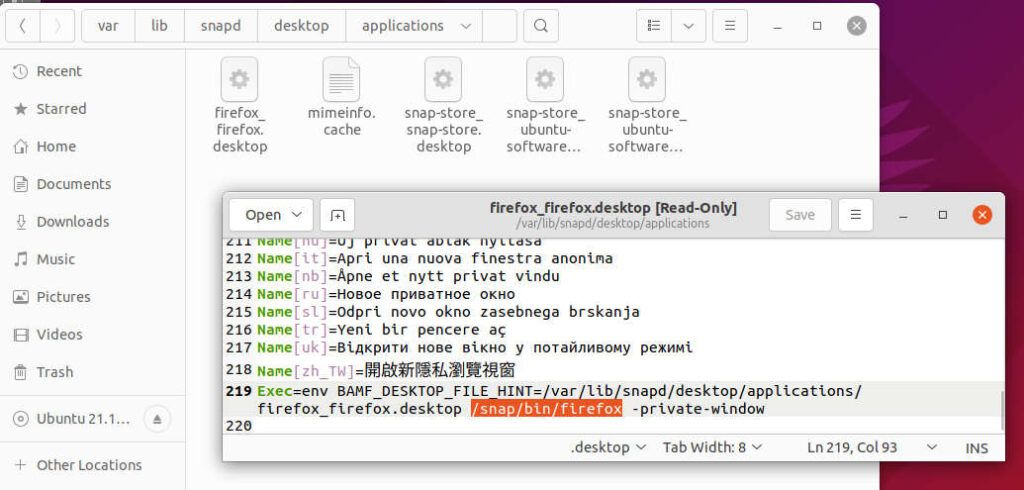 Firefox snap 桌面快捷方式